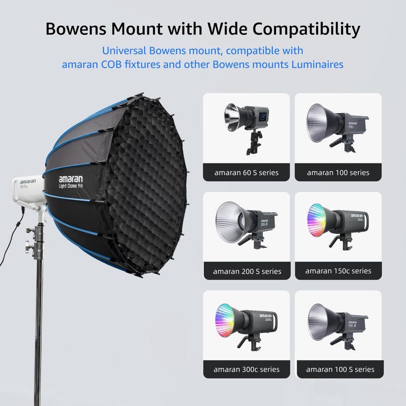 AMARAN Light Dome 90 Softbox,One-snap Quick-Release Foldable Bowens Mount Soft Light Modifier Lighting Studio Control Modifiers Softbox for 60/100/200/300c/150c (Light Dome 90) - Image 4